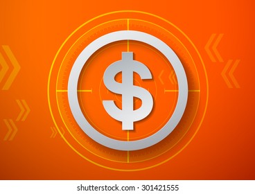 Dollar Sign on Orange Technology Background, Vector Illustration