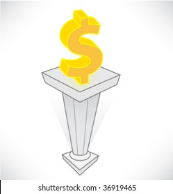 Dollar sign on pedestal. Vector.