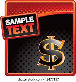 dollar sign on red and black halftone banner