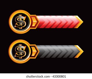 signo de dólar en flechas rojas y negras