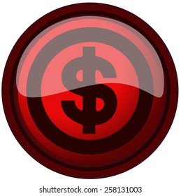 Dollar Sign on a Red Glossy Round Button, Vector Illustration isolated on White Background. 