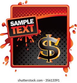 dollar sign on red splatter banner
