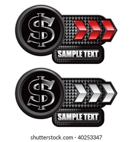 dollar sign on red and white arrow nameplate banners