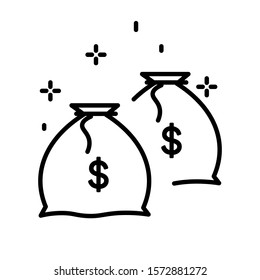 Dollar sign on sack, money bag isolated line icon vector. Business and finance outline symbol, treasure or profit, salary payment or revenue. Prosperity and wealth, banking and finance, economy