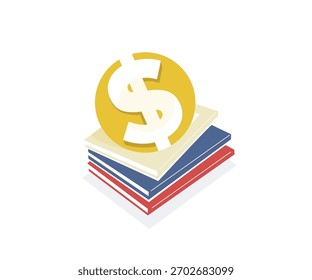 Signo de dólar en una pila de libro