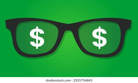 Dollar sign on summer glasses. Green background.