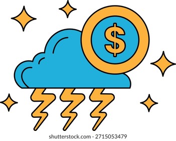 Ein Dollarzeichen ist auf einer Wolke. Das Dollarzeichen ist von einem Blitz umgeben