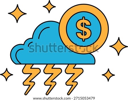 A dollar sign is on top of a cloud. The dollar sign is surrounded by a lightning bolt