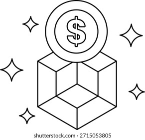 Un signo de dólar está encima de un cubo. El cubo es blanco y negro