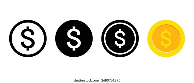 Dollar sign $ on transparent background. Money coin icon. Dollar currency sign icon vector Illustration