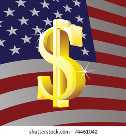 Dollar sign on us flag background - illustration