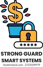 A dollar sign is on a white background. A lock is next to the dollar sign. The image is about strong security systems