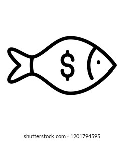 Dollar sign over fish is icon for fish business