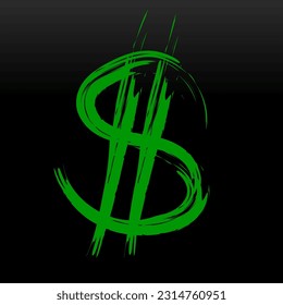 Cartel de dólar pintado con un cepillo. Ilustración vectorial