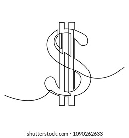 A dollar sign painted in one black line on a white background. One-line drawing. Continuous line. Vector Eps10