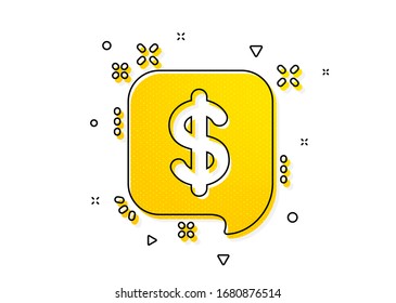 Dollar sign. Payment received icon. Finance symbol. Yellow circles pattern. Classic payment message icon. Geometric elements. Vector
