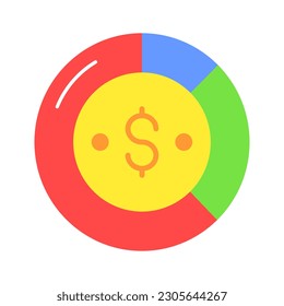 Dollar sign with pie chart denoting concept icon of financial chart, business chart vector