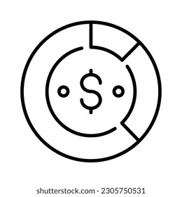 Dollar sign with pie chart denoting concept icon of financial chart, business chart vector