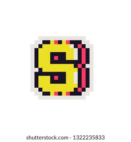 Dollar sign pixel art icon. Design for stickers, logo, web, mobile app, badges and patches, arcade. Isolated on white background vector illustration. Game assets 8-bit sprite.