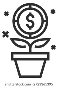 Un signo de dólar se planta en una maceta