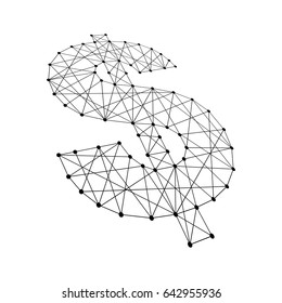 Dollar sign from polygonal black lines and dots of vector illustration
