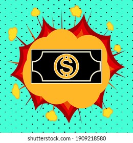 Dollar sign, pop art explosion, vector illustration for design