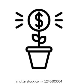 dollar sign profit plant business grow editable outline icon in finance and investment.