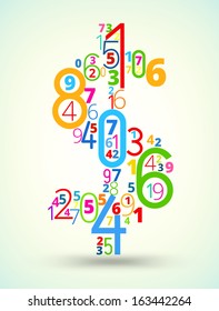Dollar sign from rainbow colored numbers typography vector font