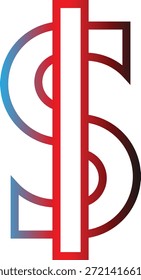 Signo del dólar con la barra roja aislada en fondo transparente. Elemento de diseño de logotipo de signo de dólar