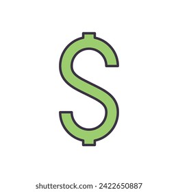 Icono vectorial relacionado con Signo de Dólar. Aislado sobre fondo blanco. Ilustración del vector