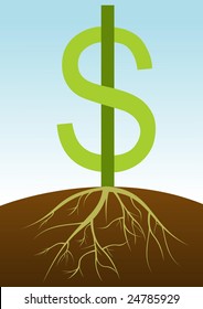 dollar sign with roots. symbolizing growing money.