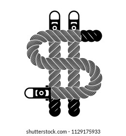 Dollar sign from rope weaving loop icon. Simple illustration of dollar symbol from rope line loop icon isolated on white vector for web or print design