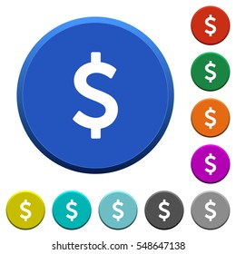 Dollar sign round color beveled buttons with smooth surfaces and flat white icons