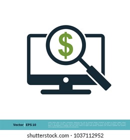 Dollar Sign Screen and Magnifying Glass Icon Vector Logo Template Illustration Design. Vector EPS 10.