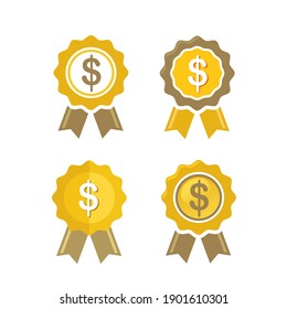 vector de sello de dólar, diseño de icono plano de una placa de premio de cinta