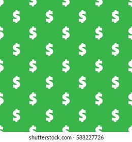 Dollar Sign Seamless Pattern. Wrapping Background With Repeating USA Currency Symbols Isolated On Green. Vector Eps8 Illustration.