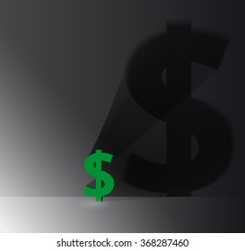 Dollar sign with shadow on the wall. Investment risk.