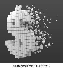 dollar sign shaped data block. version with white cubes. 3d pixel style vector illustration. suitable for blockchain, technology, computer and abstract themes.