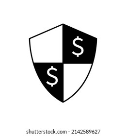 Dollar sign and shield icon design isolated on white background