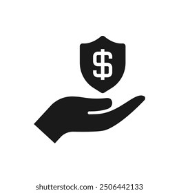 Signo del dólar con el escudo en la mano. Protección del dinero, pago seguro icono plano aislado en el fondo blanco. Ilustración vectorial