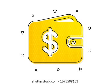Dollar sign. Shopping Wallet icon. USD Money pocket symbol. Yellow circles pattern. Classic dollar wallet icon. Geometric elements. Vector