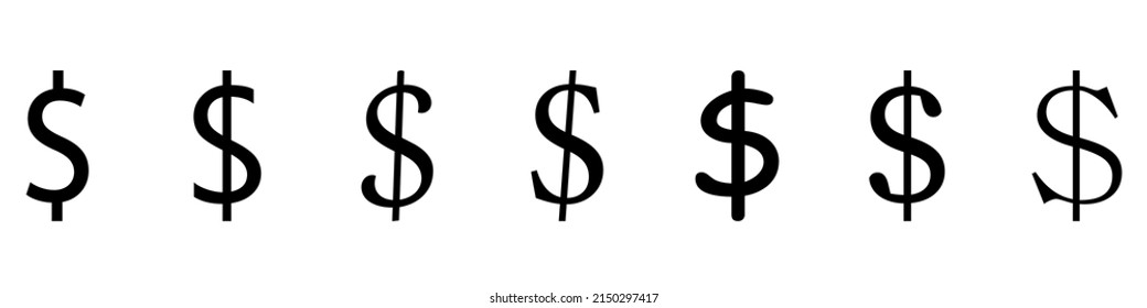 Signo de dólar, simple conjunto de iconos. Iconos negros en un fondo blanco. Ilustración del vector