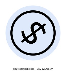 Dollar sign with a slash inside a black circle on a light blue background. Ideal for no-cost, finance, anti-spending, prohibitive signs, vector graphic content. Simple, clear, modern.