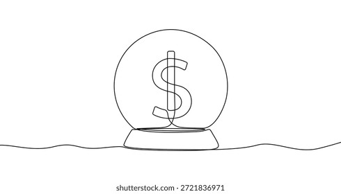 Dólar Iniciar sesión un globo de nieve dibujado por una línea continua. Pronóstico financiero en un estilo de arte de línea. Ilustración vectorial para conceptos de negocio.