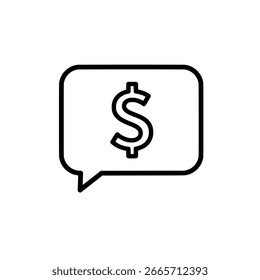 Dollar sign in speech bubble icon, black vector for finance, business, and communication themes