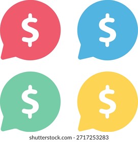 dollar sign speech bubble icon set, flat vector, financial chat and money talk concept