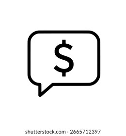 Dollar sign in speech bubble outline icon, black vector for business, communication, and finance