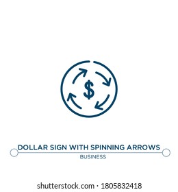 dollar sign with spinning arrows vector line icon. Simple element illustration. dollar sign with spinning arrows outline icon from business concept. Can be used for web and mobile
