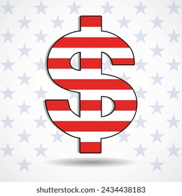 Dollar sign in style American flag. Vector illustration