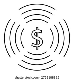 Dollar sign surrounded by circular motion lines icon